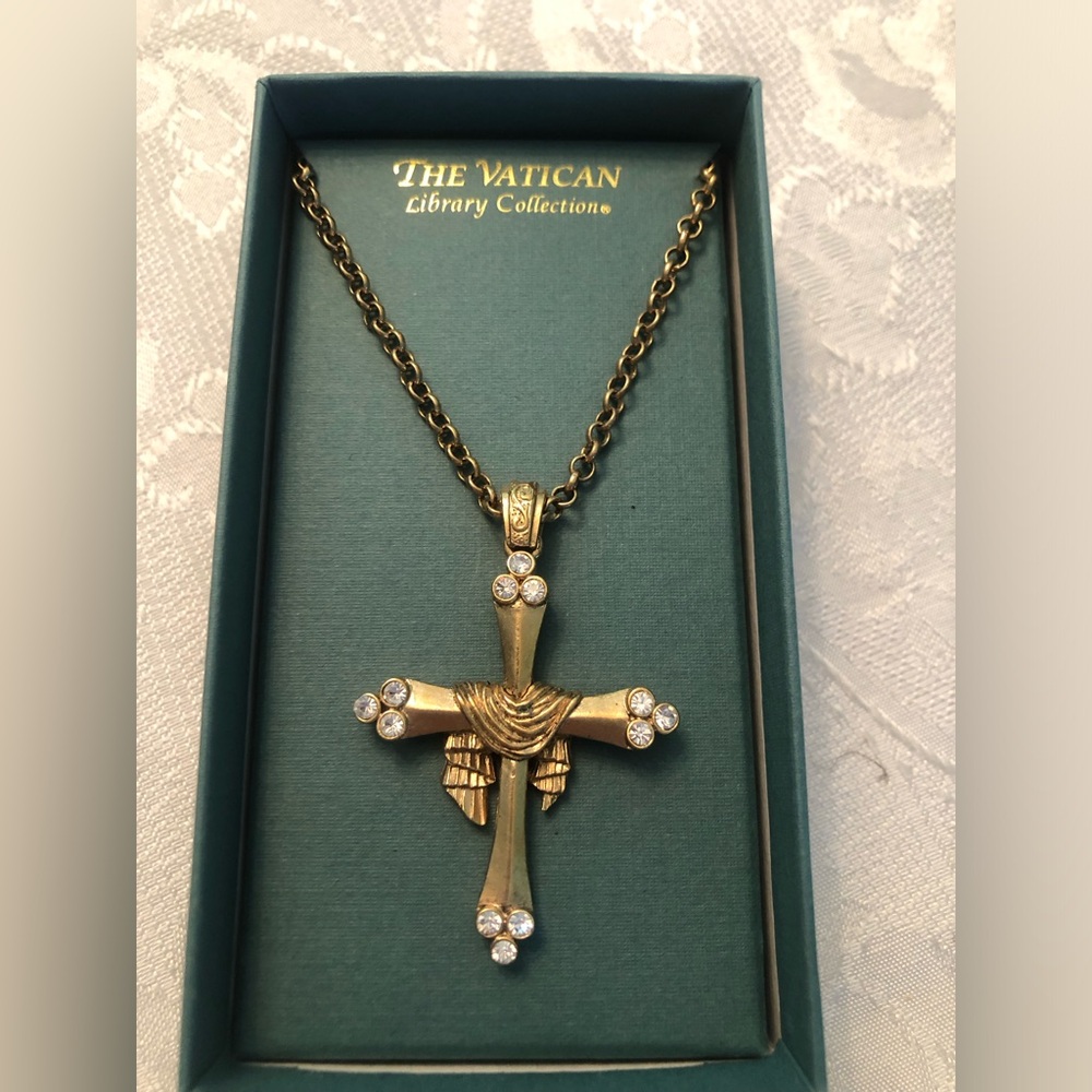 The Vatican Library Collection Gold Cross Necklace 28”